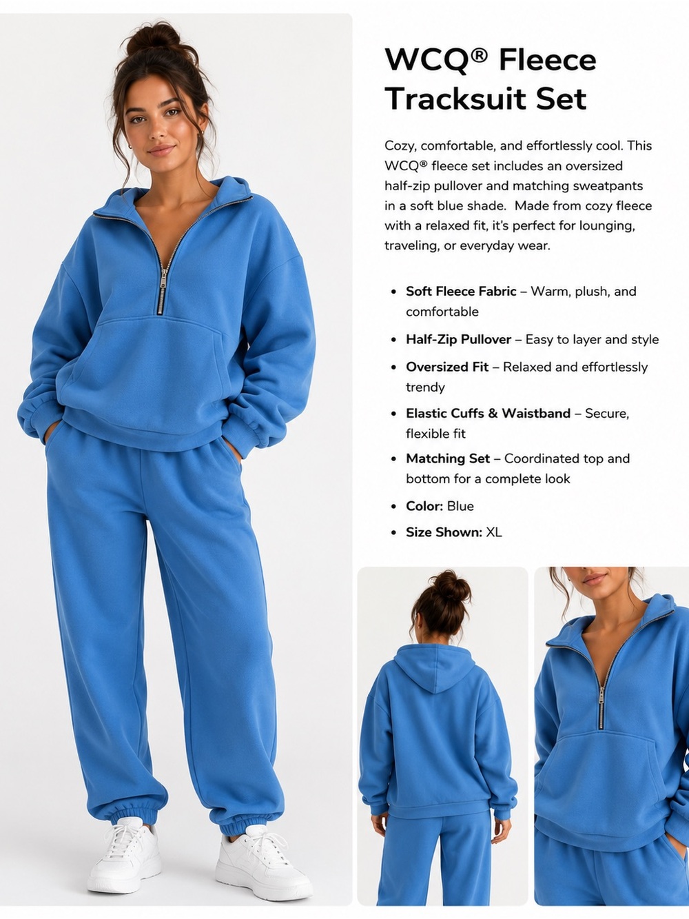 WCQ® Blue Fleece Half-Zip Pullover Sweater